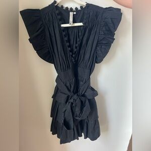 Elegant Black Backless Dress with Ruffle Accents